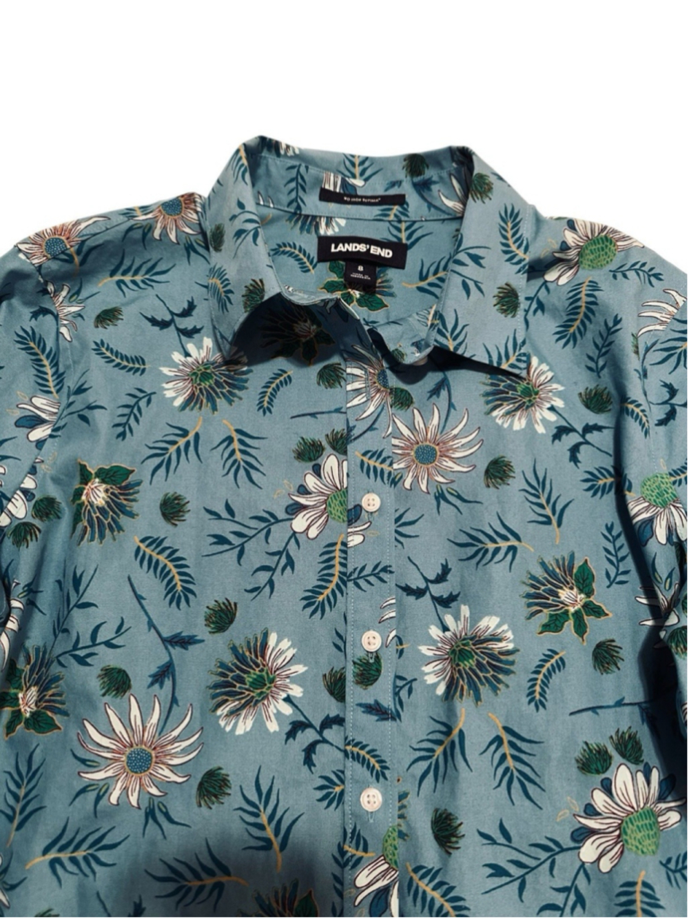 Lands End Button Up Shirt Womens 8 Cotton Multicolor / Teal Floral Long Sleeves - Picture 10 of 16